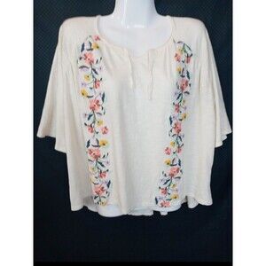 Old Navy Women's Ivory Pink Floral Boho Cropped Blouse Size XL